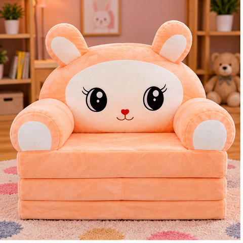 Fold-Out Plush Animal Sofa Chair for Kids