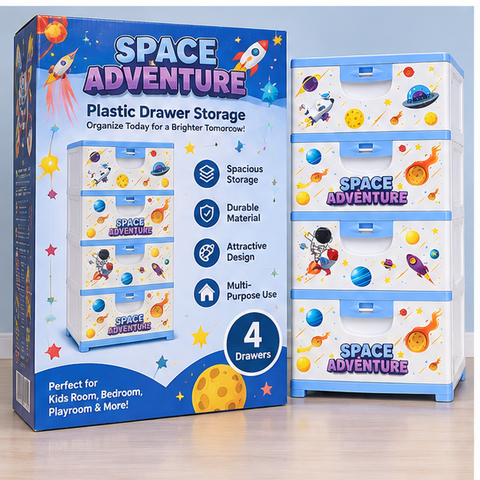 Space Adventure 5-Drawer Kids Storage Cabinet – Blue