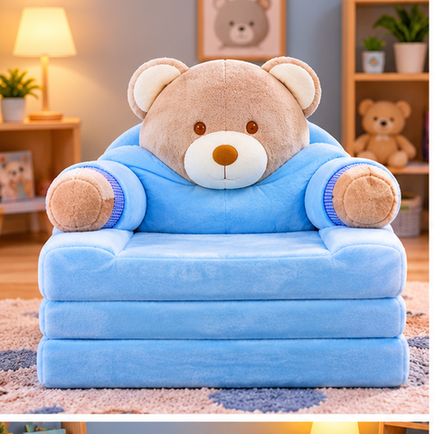 Fold-Out Plush Animal Sofa Chair for Kids